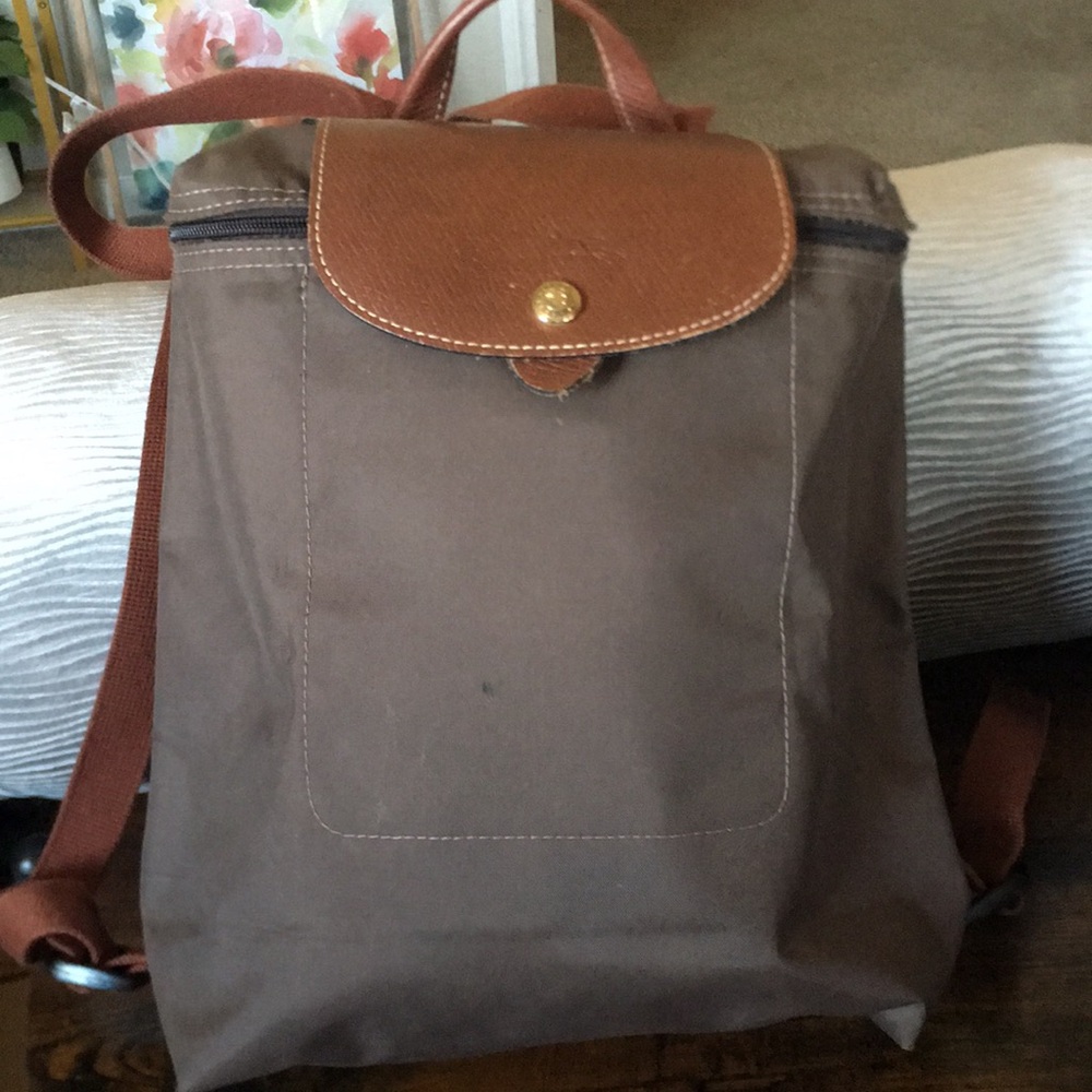 Longchamp Brown Leather Backpack with Adjustable Straps